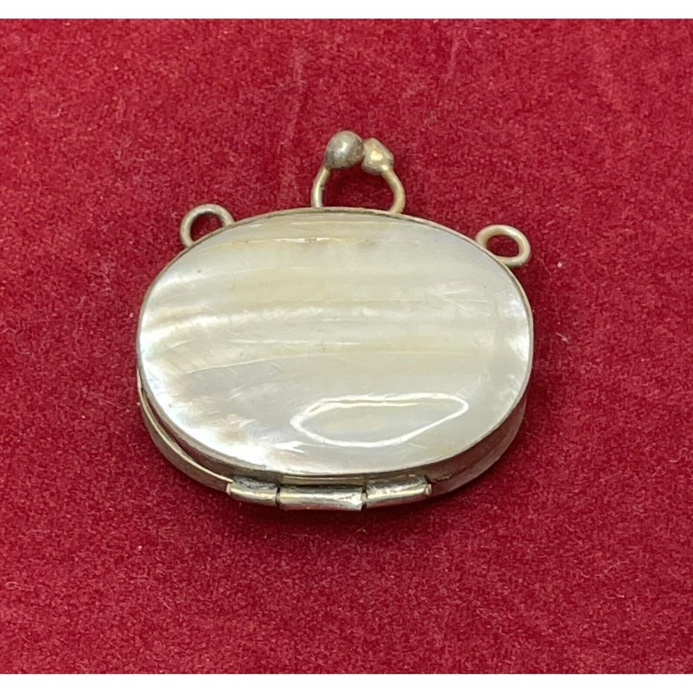 Mid Century Marine Natural White Pearl Shell Abalone Locket-Snuff Box